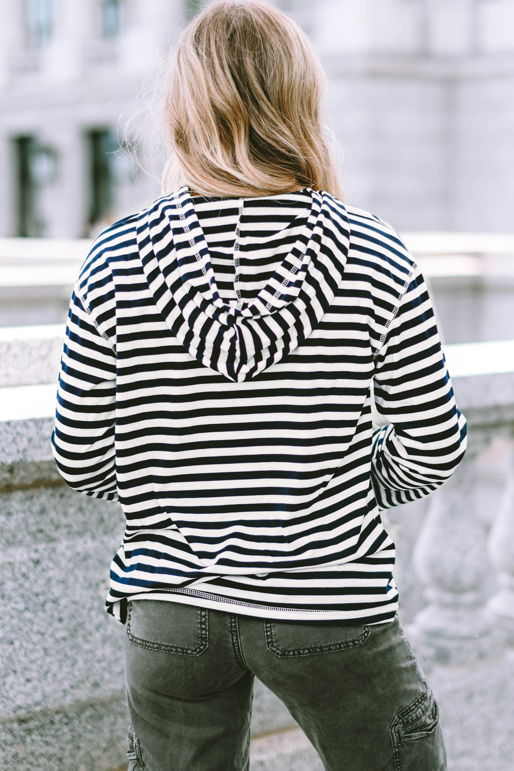 Julia Stripe Kangaroo Pocket Drawstring Hoodie