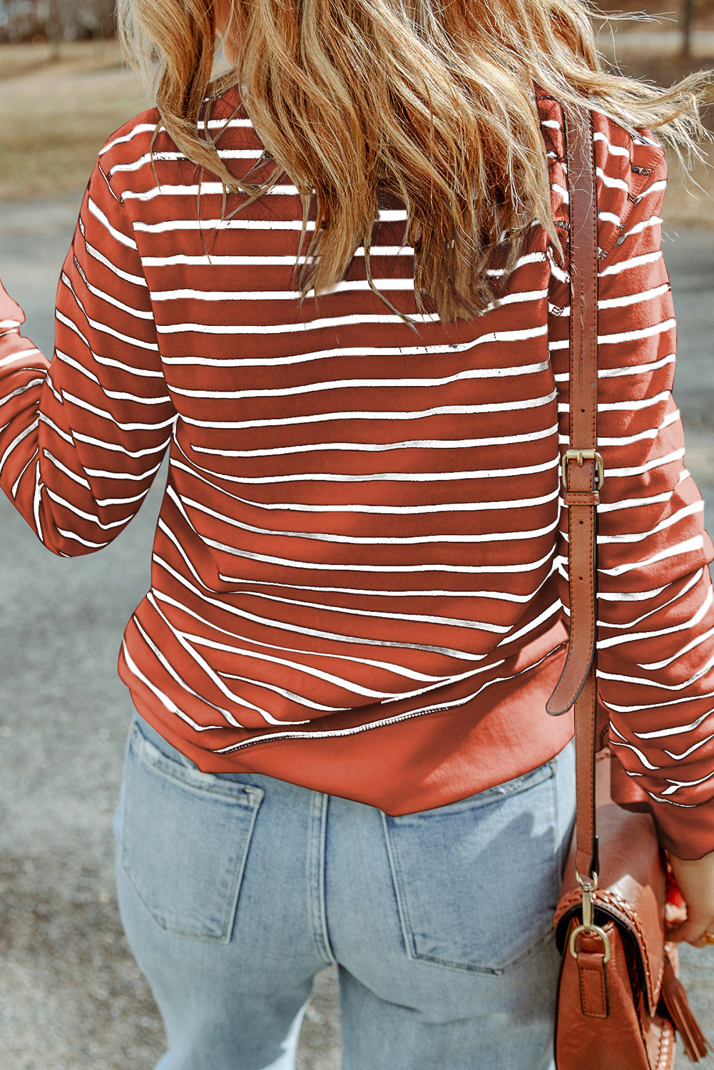 Hannah Striped Print Ribbed Trim Long Sleeve Top