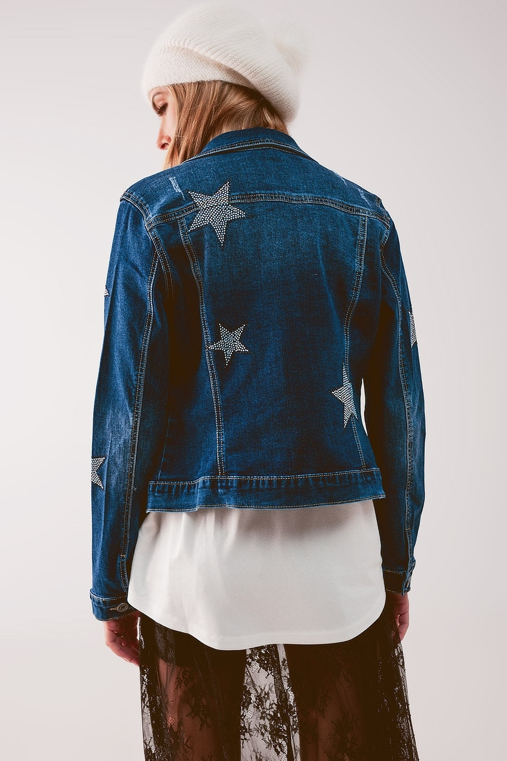 Denim Jacket With Star Embellishment in Midwash