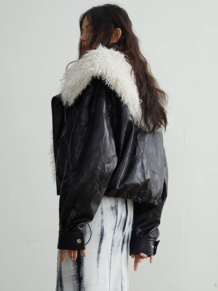 Nursey Vegan Leather Fuzz Jacket