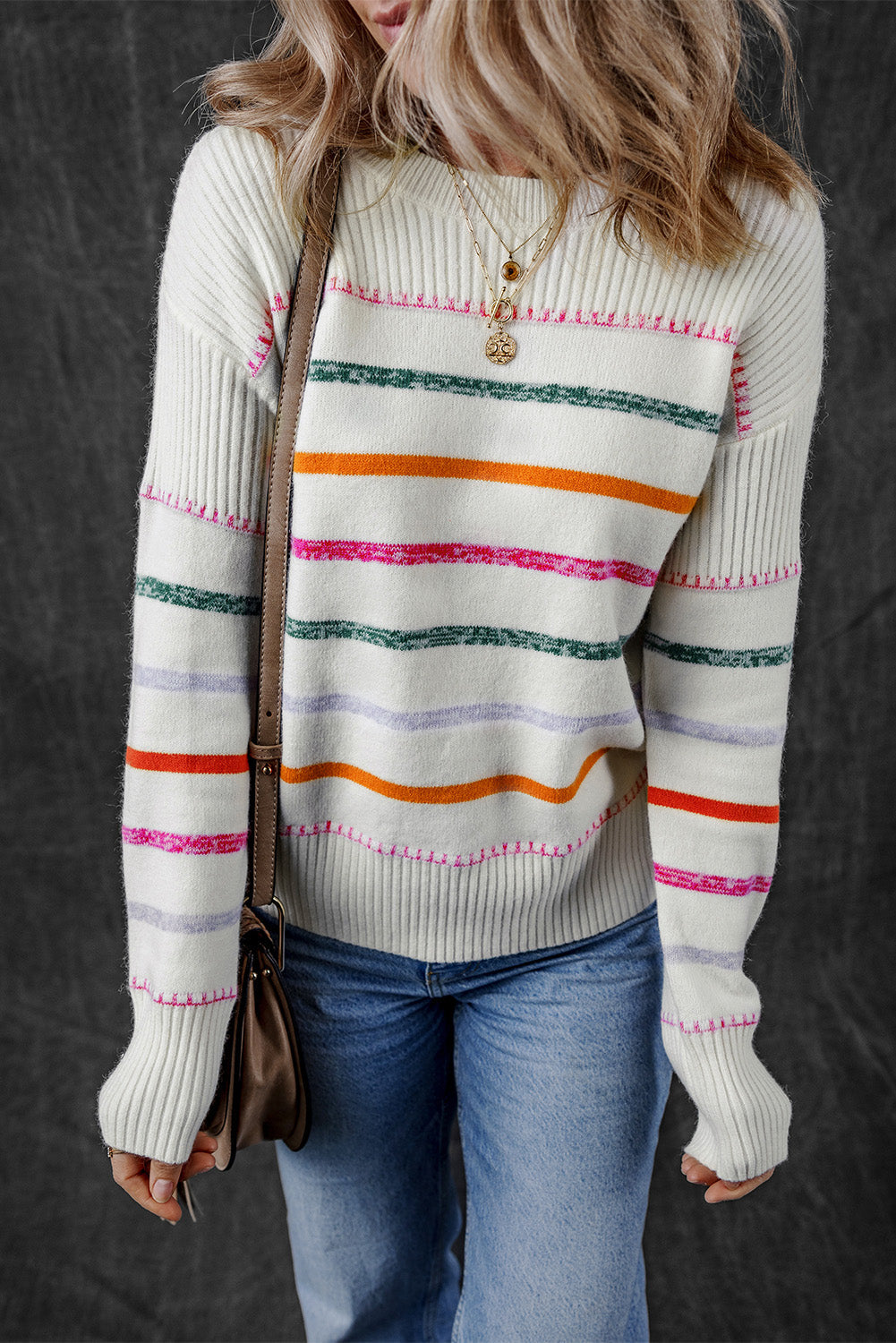 Sophia Striped Ribbed Trim Sweater